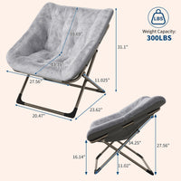Sedia pieghevole Garvee per adulti con morbida pelliccia sintetica e struttura in acciaio, ergonomica, pieghevole, per soggiorno e camera da letto, comoda, nera