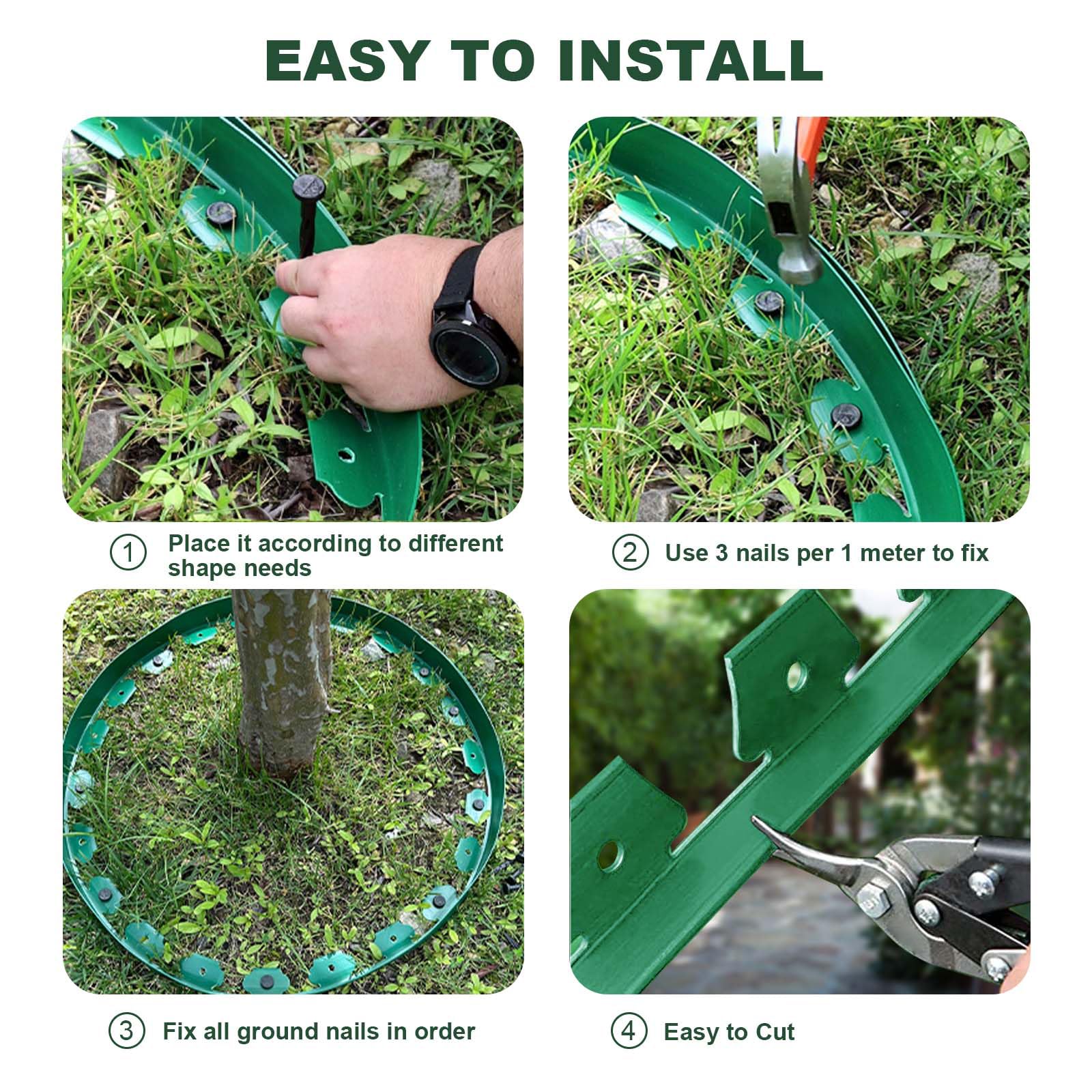 Bordura per prato Garvee - Materiale PE flessibile, 10 m di lunghezza, 30 picchetti, percorso giardino, separazione prato, nero