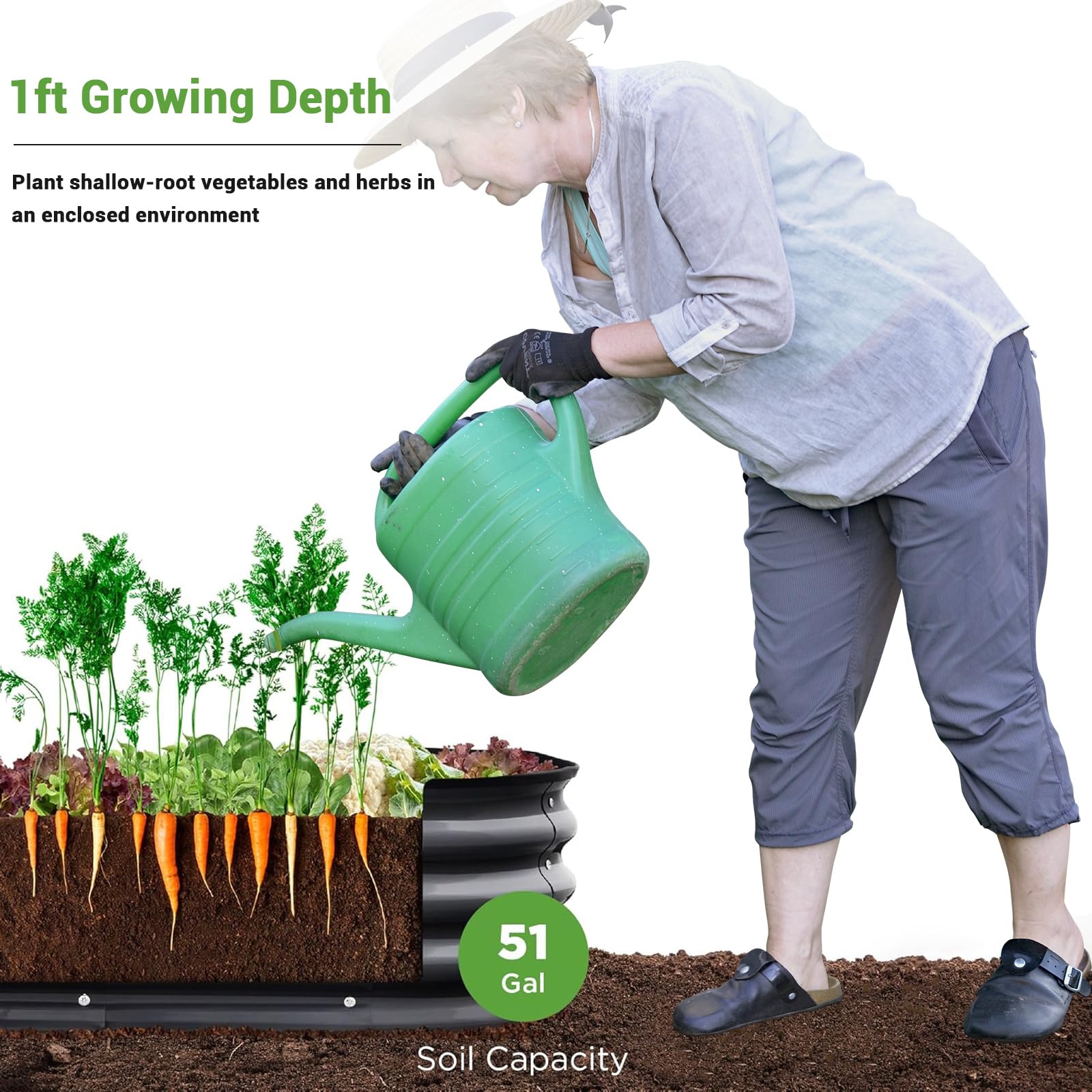 Aiuola rialzata in metallo ovale zincato senza fondo Garvee 195x60x28cm con bordo di sicurezza