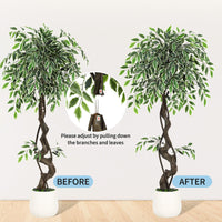 Albero di ficus artificiale Garvee da 4 piedi con oltre 700 foglie di seta, robusto vaso in ceramica per interni, esterni, soggiorno, ufficio, arredamento verde bianco