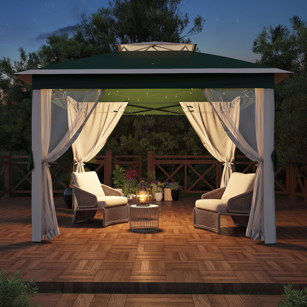 Gazebo Garvee Pop Up 11x11 ft con Zanzariera, Telo Oxford 600D, Regolabile 3 Altezze, Metallo, Giardino e Barbecue, Resistente all'Acqua e UV