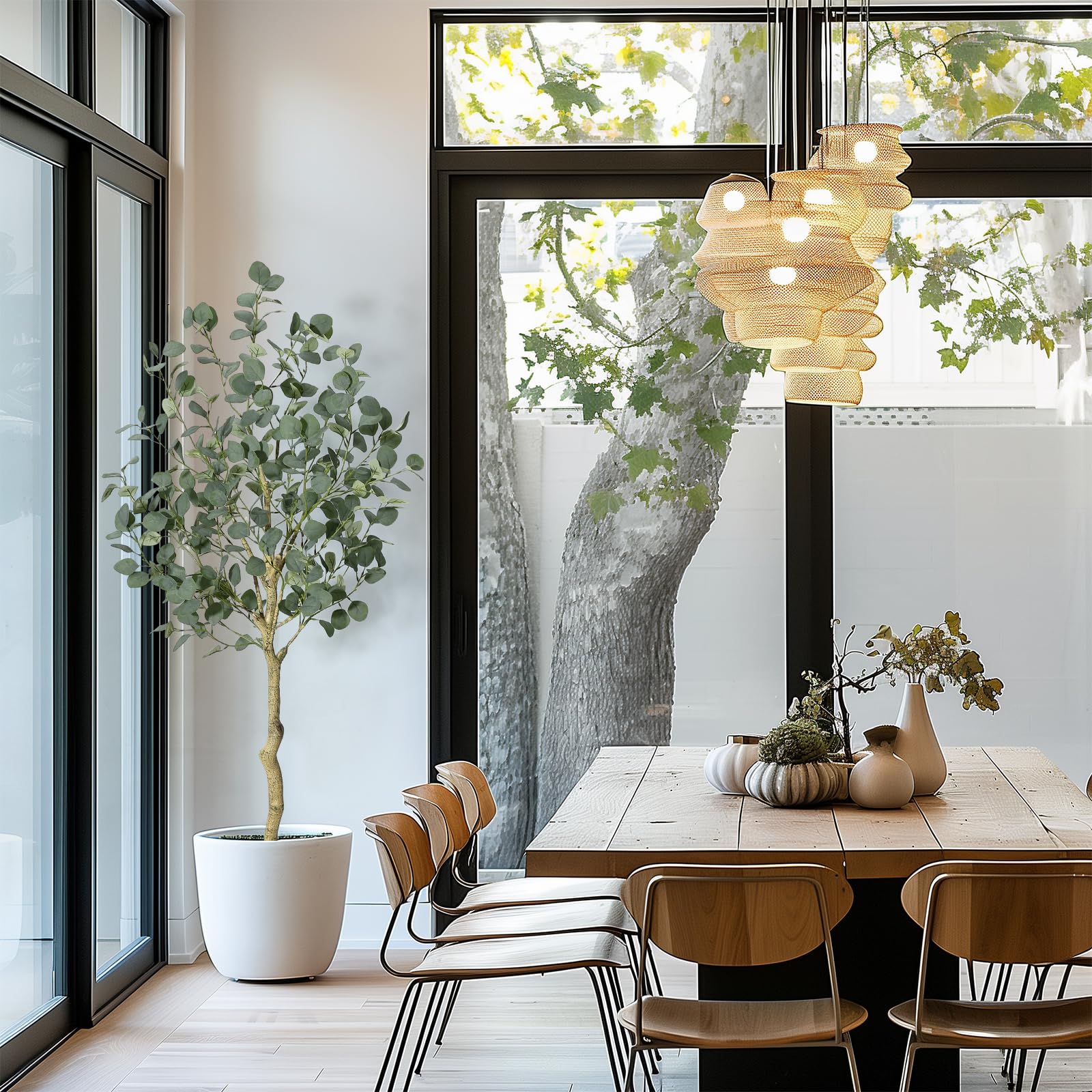 Albero di eucalipto artificiale Garvee da 4/5/6 piedi con tronchi in PE realistici, rami regolabili, materiale in seta ignifugo, vaso in PP stabile per ufficio e casa, verde