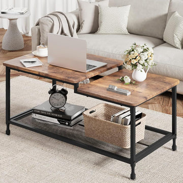 Garvee Couchtisch Vintage Rettangolare in MDF e Metallo, Industriale Retro, 101x50x48 cm, Nero