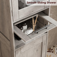 Mobiletto da bagno stretto Garvee con ante in vetro, ripiani regolabili, MDF, autoportante, grigio, per piccoli spazi, altezza 67"
