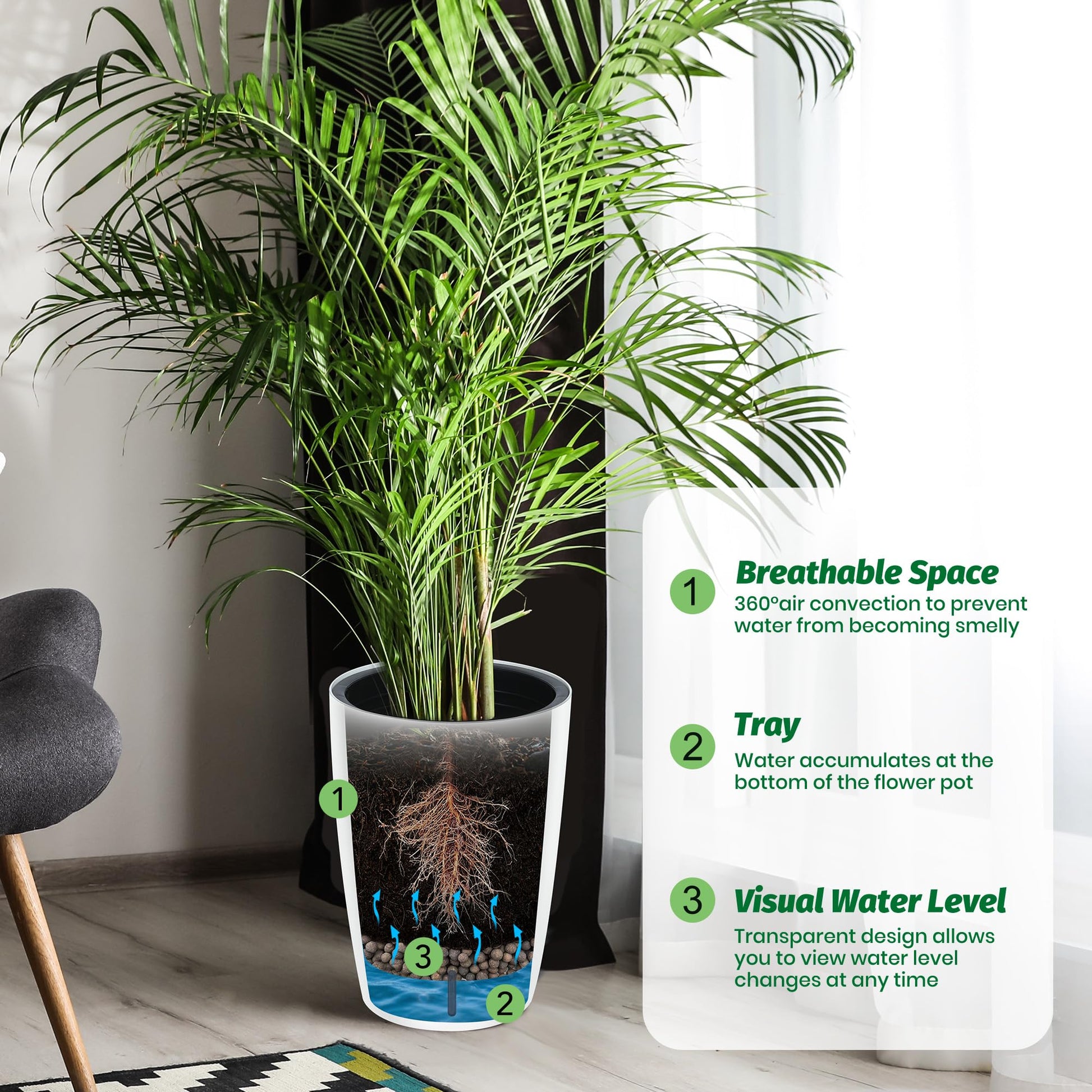 Garvee Set di 2 fioriere autoirriganti alte 16" bianche per interni e patio