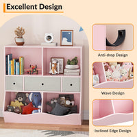 Garvee - Organizer per giocattoli per bambini a 7 scomparti con 3 cassetti per sala giochi e corridoio, in legno, rosa, robusto ed ecologico