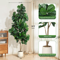 Albero artificiale Garvee Ficus Lyrata da 2,1 m con 141 foglie, vaso bianco da 23 cm, decorazione per ufficio e soggiorno, foglie in PVC+PE, design stabile
