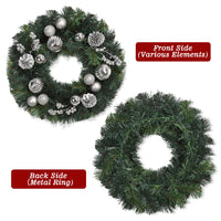 GARVEE Ghirlanda di Natale 40 cm Ghirlanda artificiale per porta Argentata con palline di Natale Pigne Bacche per porta d'ingresso Camino Decorazione da parete Verde