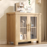 Mobile Buffet Garvee con Ante in Vetro Temperato Credenza in Legno Naturale Maniglie in Metallo per Soggiorno e Cucina 80 cm Naturale - Legno Naturale