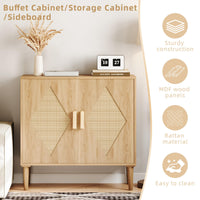 Garvee Buffet Cabinet Con 2 Decorazioni In Rattan, Mobile Contenitore In Legno Naturale Per Soggiorno E Sala Da Pranzo, Naturale