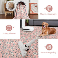 Tappeto per soggiorno Garvee 80x150cm a pelo corto, antiscivolo, per camera da letto, motivo floreale vintage, lavabile, rosa