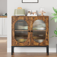 Credenza Garvee da 31'' con frontale in vetro e ripiano regolabile per soggiorno e cucina, marrone rustico