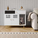 Garvee Recinto per Lettiera Gatto con Pannello Ventilato e Gambe Metalliche, Design Minimalista Bianco per Soggiorno e Camera da Letto, Ripiano di Stoccaggio Funzionale