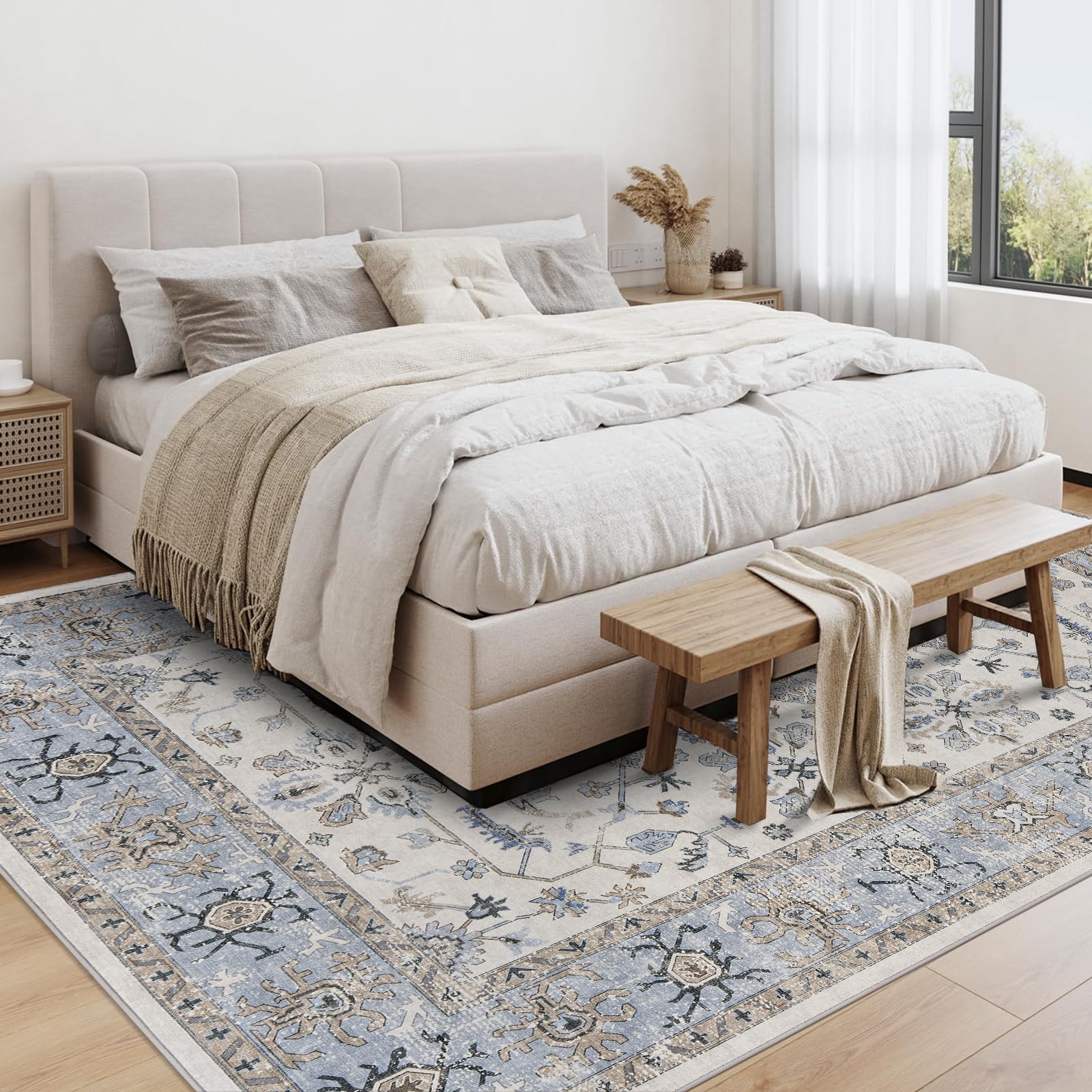 Tappeti Garvee lavabili a pelo corto per soggiorno, camera da letto, sala da pranzo, 200x290 cm, stampa boho vintage, cotone cashmere