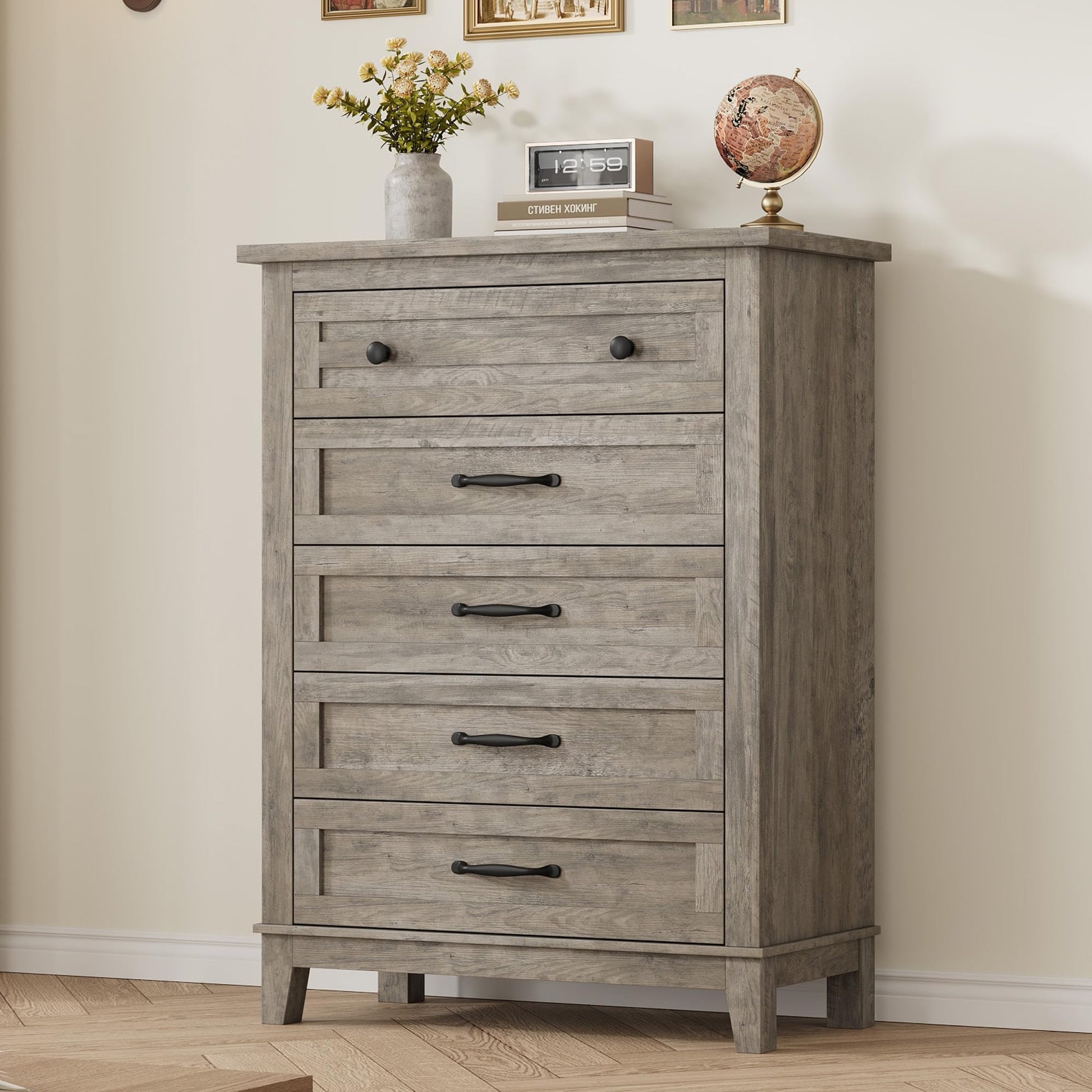 Cassettiera Garvee a 5 cassetti con ampio spazio di archiviazione, in legno MDF, tavolo impermeabile per camera da letto e soggiorno, 31,5x15,8x41,3 pollici, colore naturale