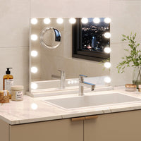 Specchio per il trucco GARVEE Hollywood 58 x 46 cm con 15 luci LED Specchio per il trucco touch bianco