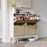 Scarpiera scanalata Garvee con 4 cassetti a scomparsa, organizer per scarpe stretto in legno, gambe in metallo, stile rustico moderno, bianco e rovere, salvaspazio per corridoio - bianco