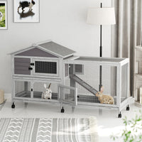 Conigliera Garvee con tetto in asfalto, ruote e cassetto per uso interno ed esterno, resistente alle intemperie, metallo-legno, mobile