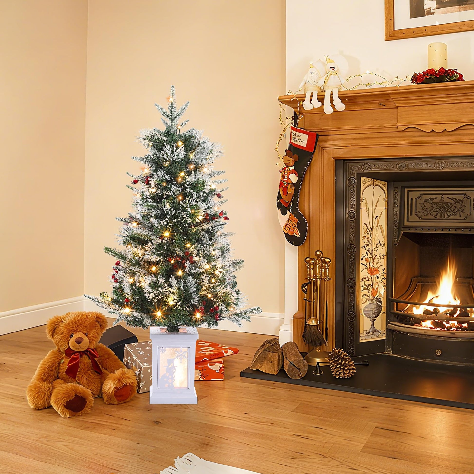 Albero di Natale artificiale Garvee, confezione da 2 – 91 cm, 78 LED in fibra ottica (bianco caldo), 8 modalità di luce, scatola portalampada a forma di pupazzo di neve