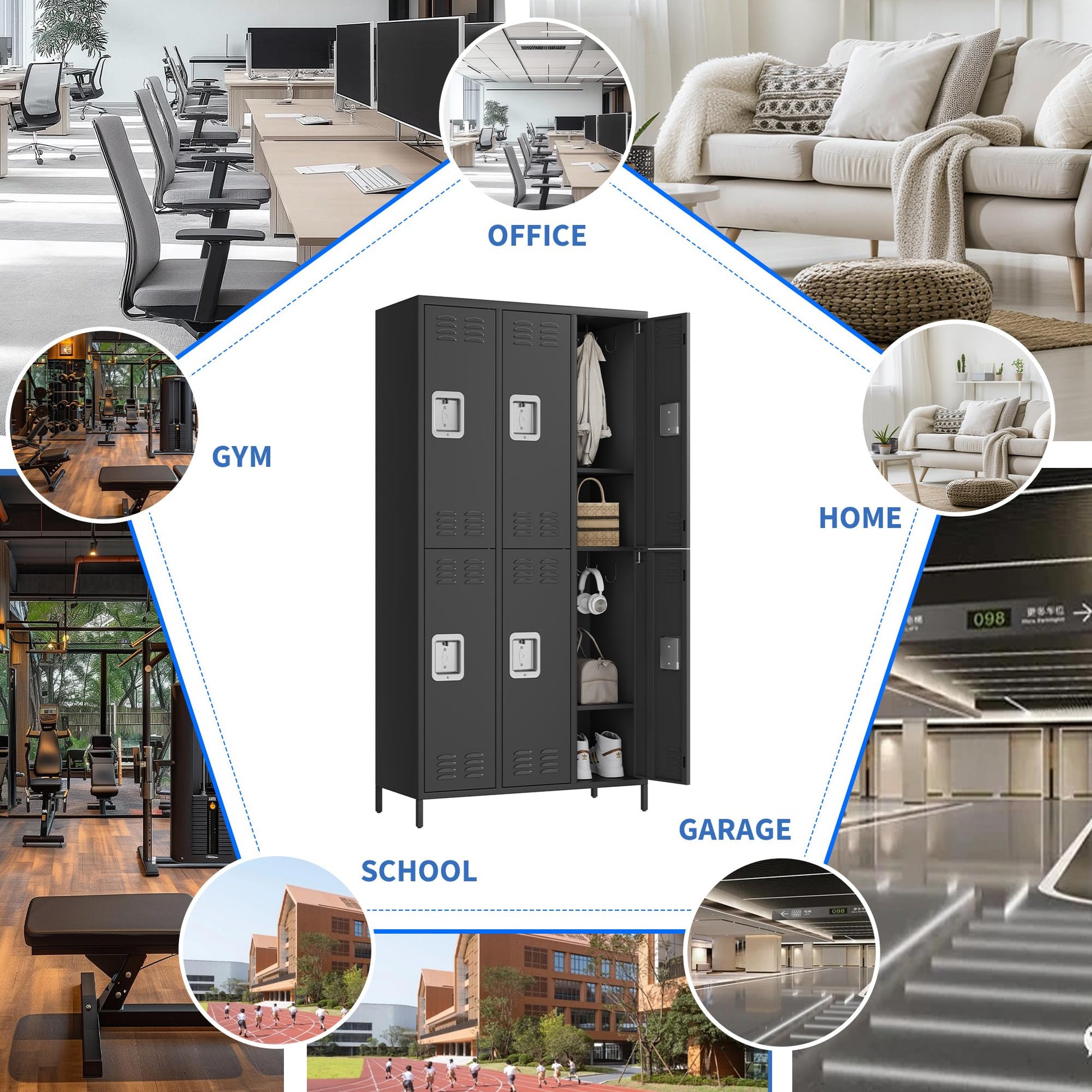 Armadietto in metallo Garvee a 6 ante per dipendenti, resistente, ventilato, a due piani, per ufficio e palestra, 72"H x 15,7"W x 35,4"D, verniciato a polvere