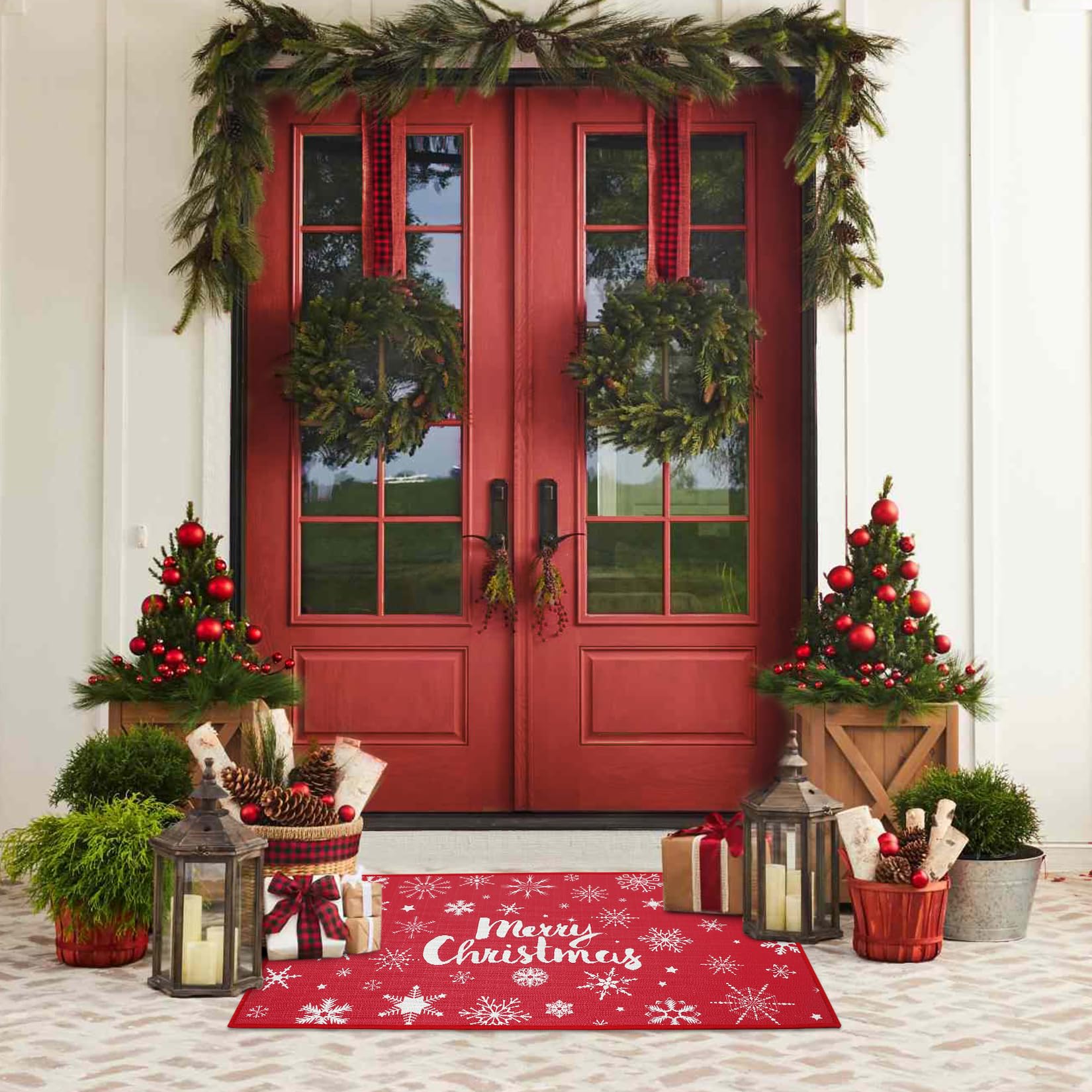 Zerbini natalizi Garvee con fiocchi di neve, antiscivolo, zerbino Merry Christmas, 40x60 cm, per uso interno ed esterno, multicolore