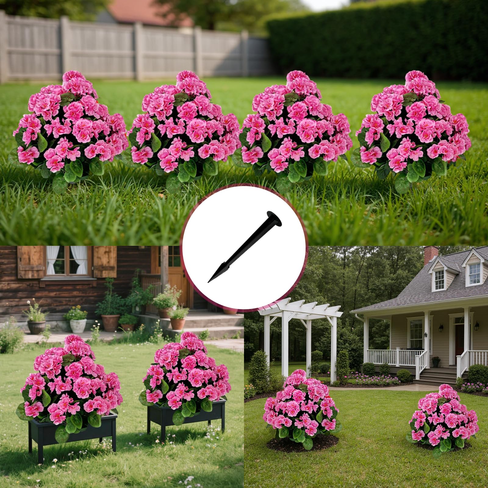 Alberi artificiali Garvee di begonia lavanda da 23'', in materiale PE resistente ai raggi UV e alle intemperie, con picchetto per giardino e terrazza, colore verde