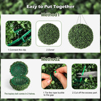 Garvee Palla di bosso artificiale da 20" con 40 luci LED, plastica, per giardino e matrimonio, set da 2, verde