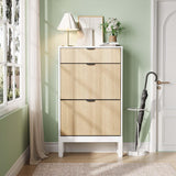Mobiletto portascarpe Garvee con 2 cassetti a scomparsa, design scanalato in stile rustico, gambe in metallo, stretto, indipendente per corridoio e ingresso, nero - nero