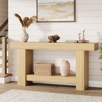 Tavolo consolle Garvee da 63" per corridoio con 2 ripiani, base stabile, stile rustico country, rettangolare, soggiorno e ingresso, color legno
