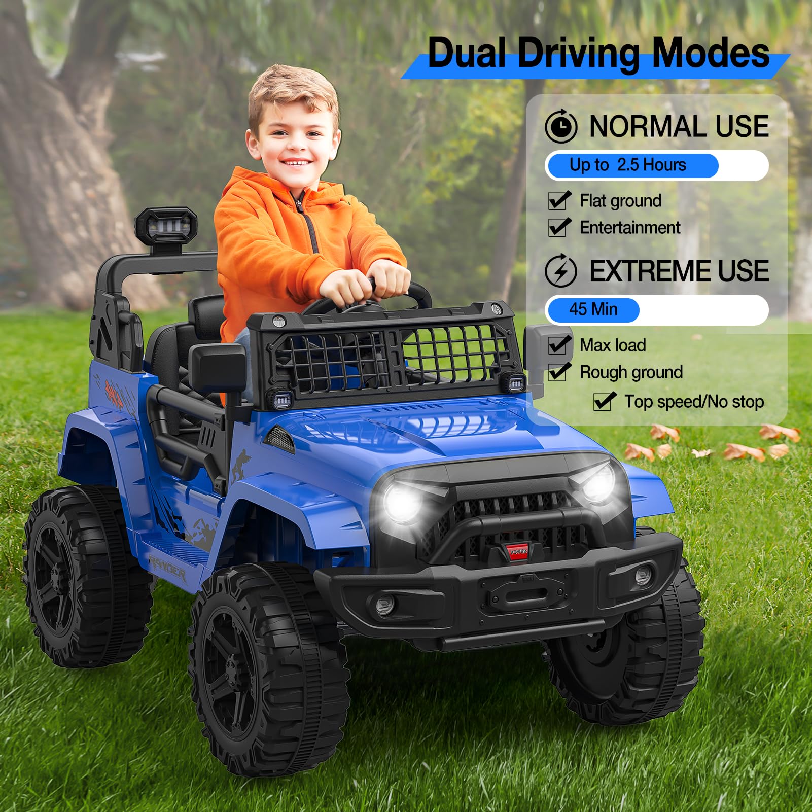Garvee 12V Kids Electric Off-Road Car Blu con Telecomando e Bluetooth – SUV robusto per bambini e bambine dai 3 anni in su