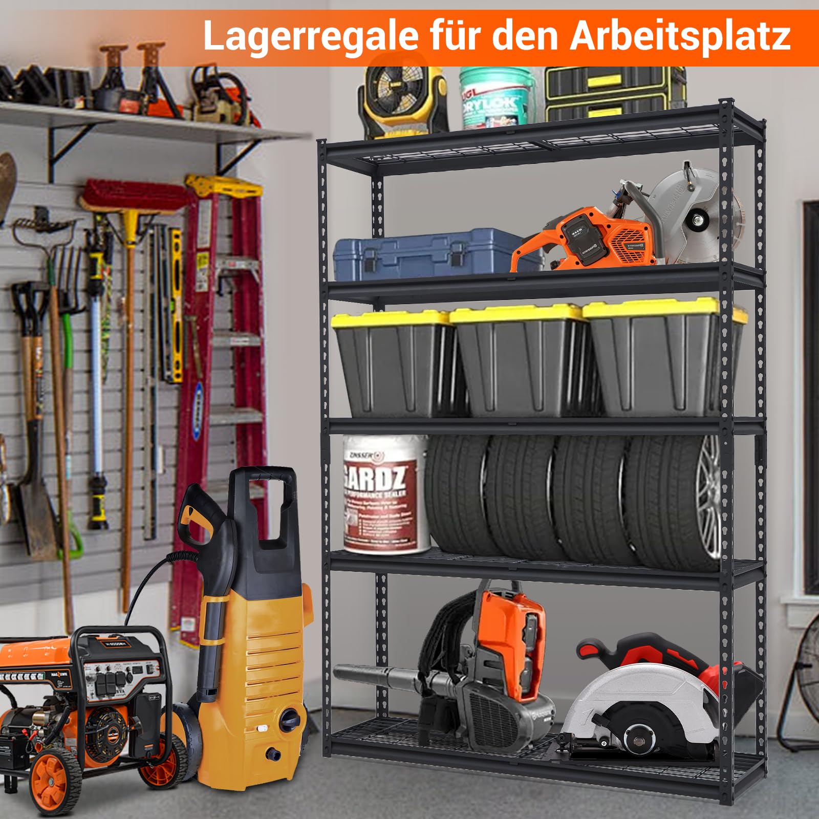 Scaffalatura metallica Garvee, resistente, 5 ripiani regolabili, robusta, 122x46x183 cm, officina/garage