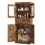 Mobiletto alto da bagno Garvee con ante in vetro, ripiani regolabili, cassetto per bagno e cucina, 23,6"x11,8"x66,9", marrone rustico - Marrone
