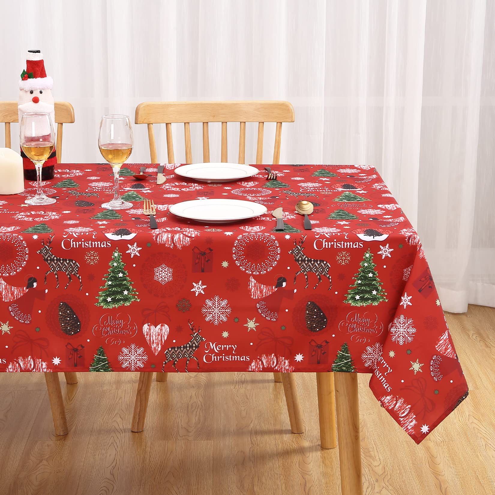 Garvee Tovaglia Natalizia Rettangolare Rossa Con Design Cervo E Albero Impermeabile Antimacchia Poliestere Resistente Tre Misure Disponibili Per Cene E Feste