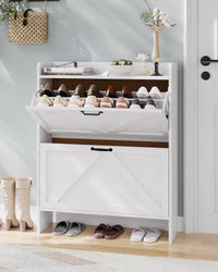 Garvee Scarpiera con 2 cassetti pieghevoli, scarpiera rustica per corridoio e ingresso, bianca, salvaspazio
