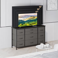 Cassettiera GARVEE con cassetti, credenza con 10 cassetti in tessuto e 3 prese di corrente, cassettiera per soggiorno, credenza per ingresso, mobile contenitore con rivestimento in tessuto, robusta struttura in metallo, piano in legno