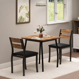 Set Tavolo da Pranzo Garvee 3 Pezzi per 2 Persone, Tavolo Quadrato 74x74 cm con 2 Sedie Imbottite in PU, Metallo, MDF, Design Retro, Perfetto per Appartamenti e Cucine, Compatto, Salvaspazio, Nero - Colore Retro
