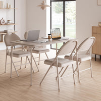 Garvee Set di 2 sedie pieghevoli con rivestimento in similpelle, metallo pieghevole, beige, per campeggio e ufficio