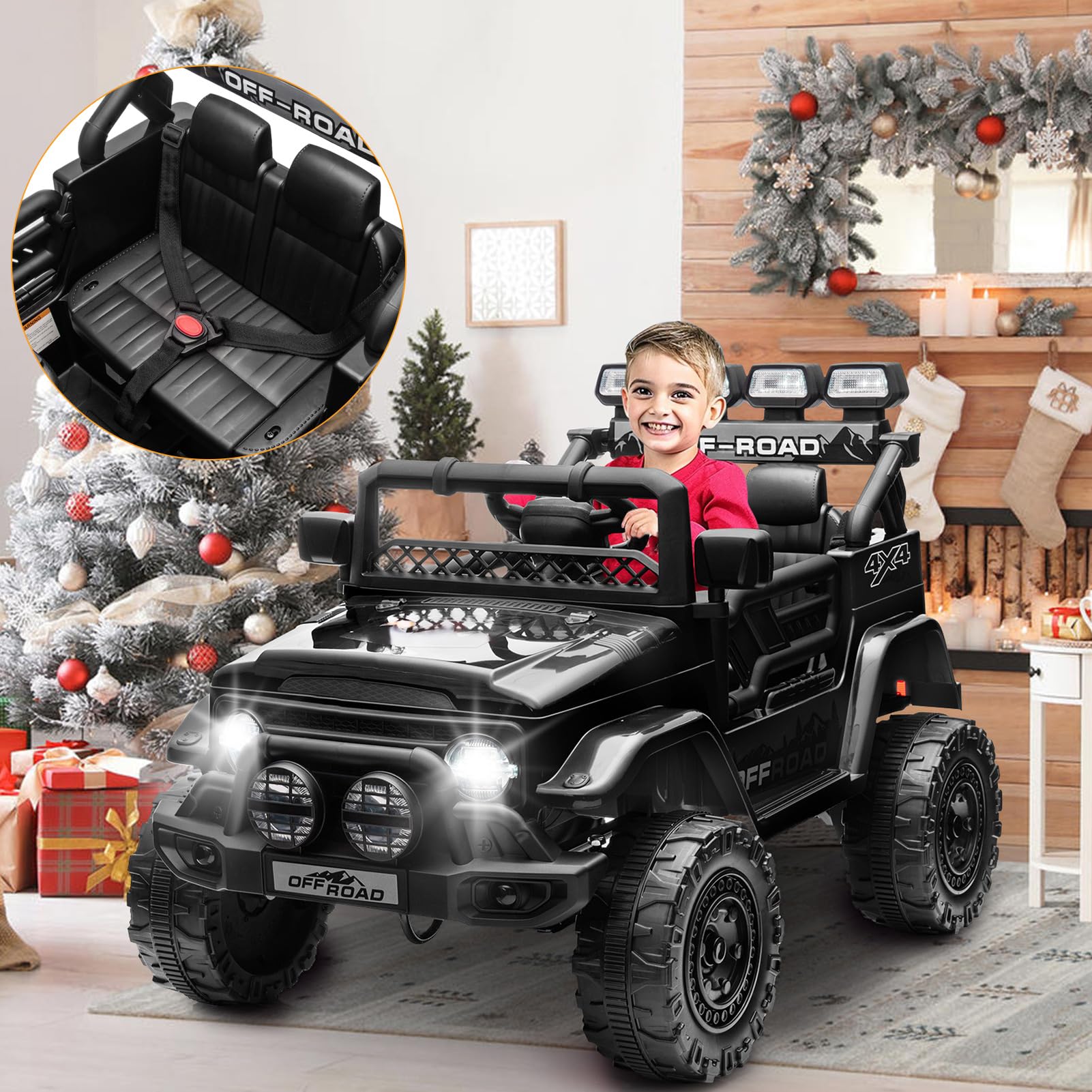 Garvee 12V Auto elettrica per bambini nera con LED e funzione Bluetooth per feste di compleanno, parchi e campi da gioco