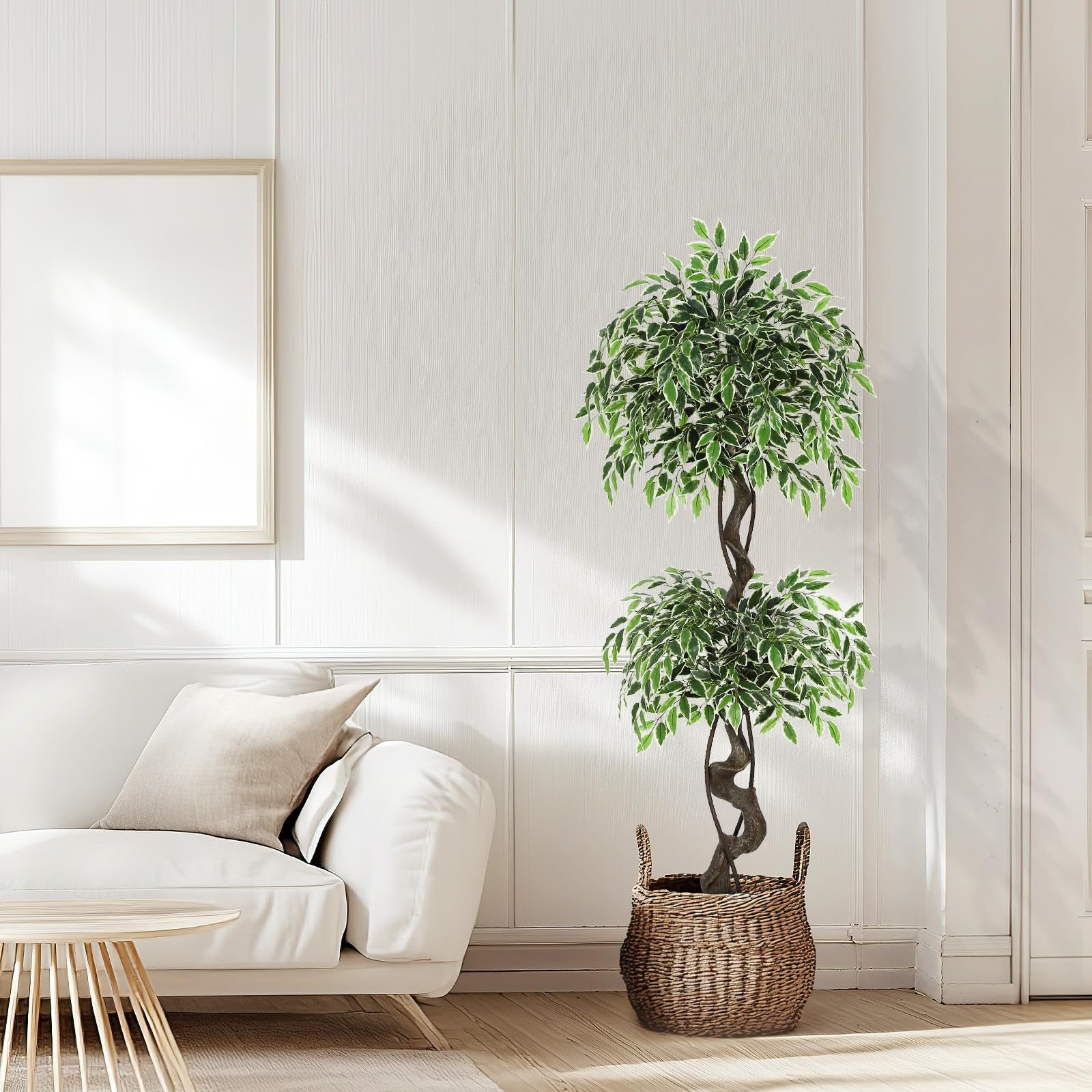 Albero di ficus artificiale Garvee da 5 piedi con oltre 1100 foglie di seta, vaso in ceramica RESISTANT, muschio e ciottoli per ufficio e soggiorno, verde realistico