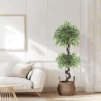 Albero di ficus artificiale Garvee da 5 piedi con oltre 1100 foglie di seta, vaso in ceramica RESISTANT, muschio e ciottoli per ufficio e soggiorno, verde realistico