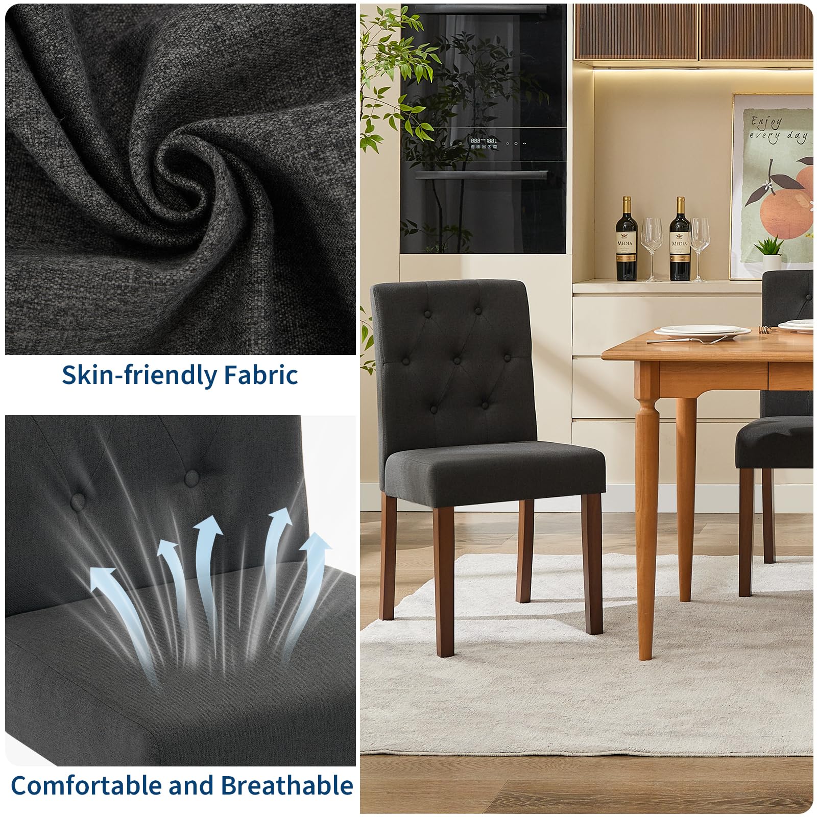 Set di 2 sedie da pranzo imbottite Garvee - Design moderno Parsons, lino morbido, gambe in legno robusto, comfort ergonomico, leggerezza, sala da pranzo e bar