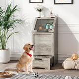 Garvee Stazione Alimentazione Cani Con 2 Ciotole Elevate, Armadietto Flip, Organizzatore Giocattoli, Grigio, Acciaio Inox, Per Casa E Balcone