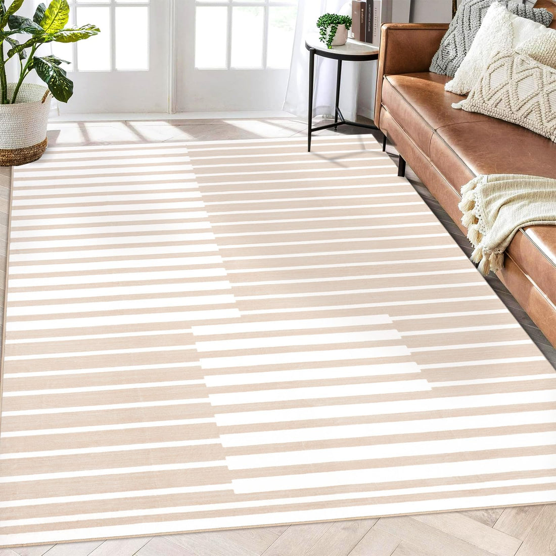 Tappeto Garvee lavabile a pelo corto 120x170 beige per soggiorno, camera da letto, ufficio, arredamento per la casa