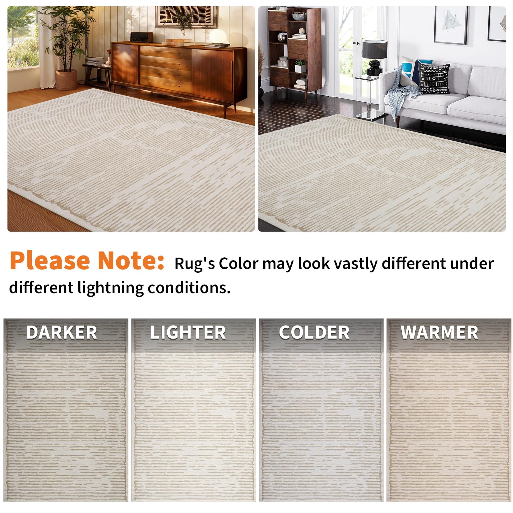 Tappeto Garvee lavabile a pelo corto 80x150cm beige per camera da letto soggiorno cucina corridoio