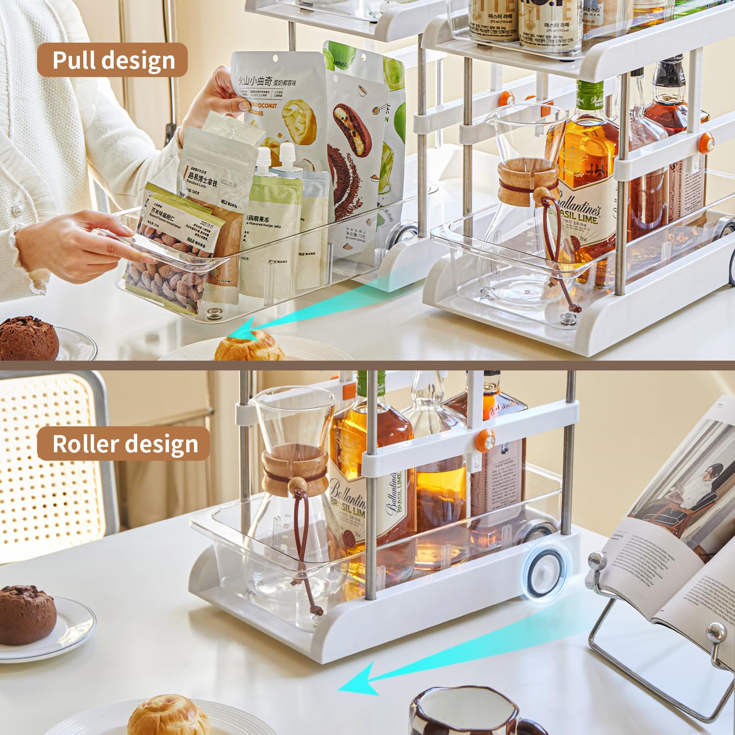 Ripiani scorrevoli Garvee, cestini estensibili a 2 livelli, cucina e bagno, dimensioni regolabili, materiale ABS