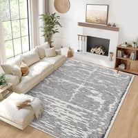 Tappeto a pelo corto Garvee 120x170cm, lavabile, grigio chiaro, per soggiorno, camera da letto, motivo a linee minimaliste, soffice, morbido e antiscivolo.