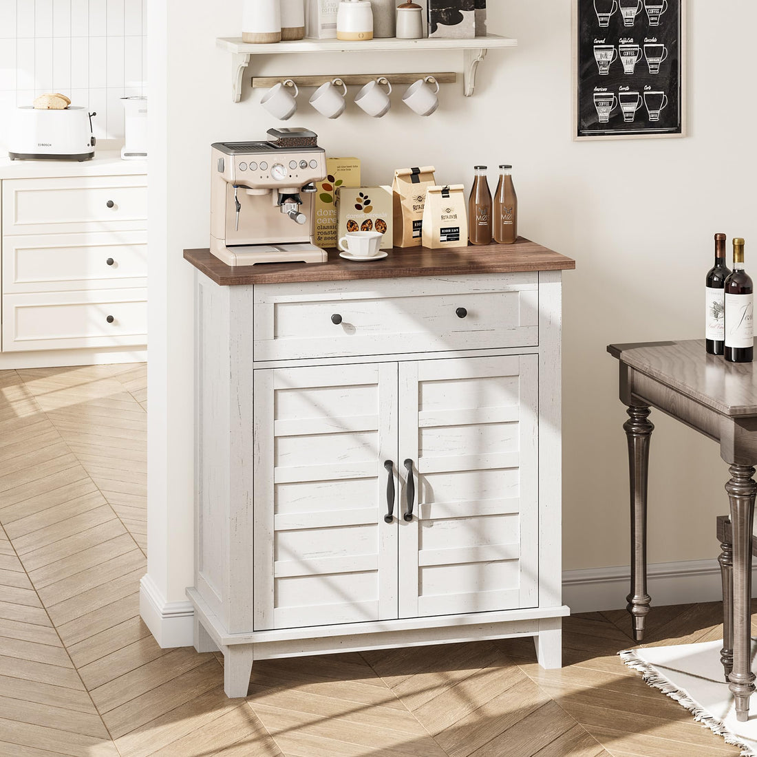 Mobiletto portaoggetti Garvee Farmhouse, ripiano regolabile a 3 livelli, 7 marce, legno rustico, per cucina e sala da pranzo, 15,7x31,5x36 pollici, marrone