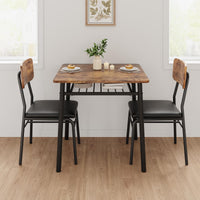 Tavolo da pranzo Garvee per 2 persone con contenitore, struttura in metallo, sedie imbottite, piano in legno MDF, salvaspazio, marrone, cucine piccole