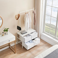 Appendiabiti Garvee con 4 cassetti, struttura in metallo e piano in legno, con camera da letto e corridoio, bianco, robusto e versatile