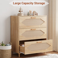 Cassettiera in rattan Garvee a 3 cassetti per camera da letto, ampio spazio di archiviazione, impermeabile, in legno MDF, moderna, per soggiorno e corridoio, marrone